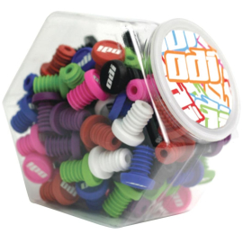 Push-in Plug Candyjar Plastic jar filled with an assortment  of 100 coloured bar end plugs