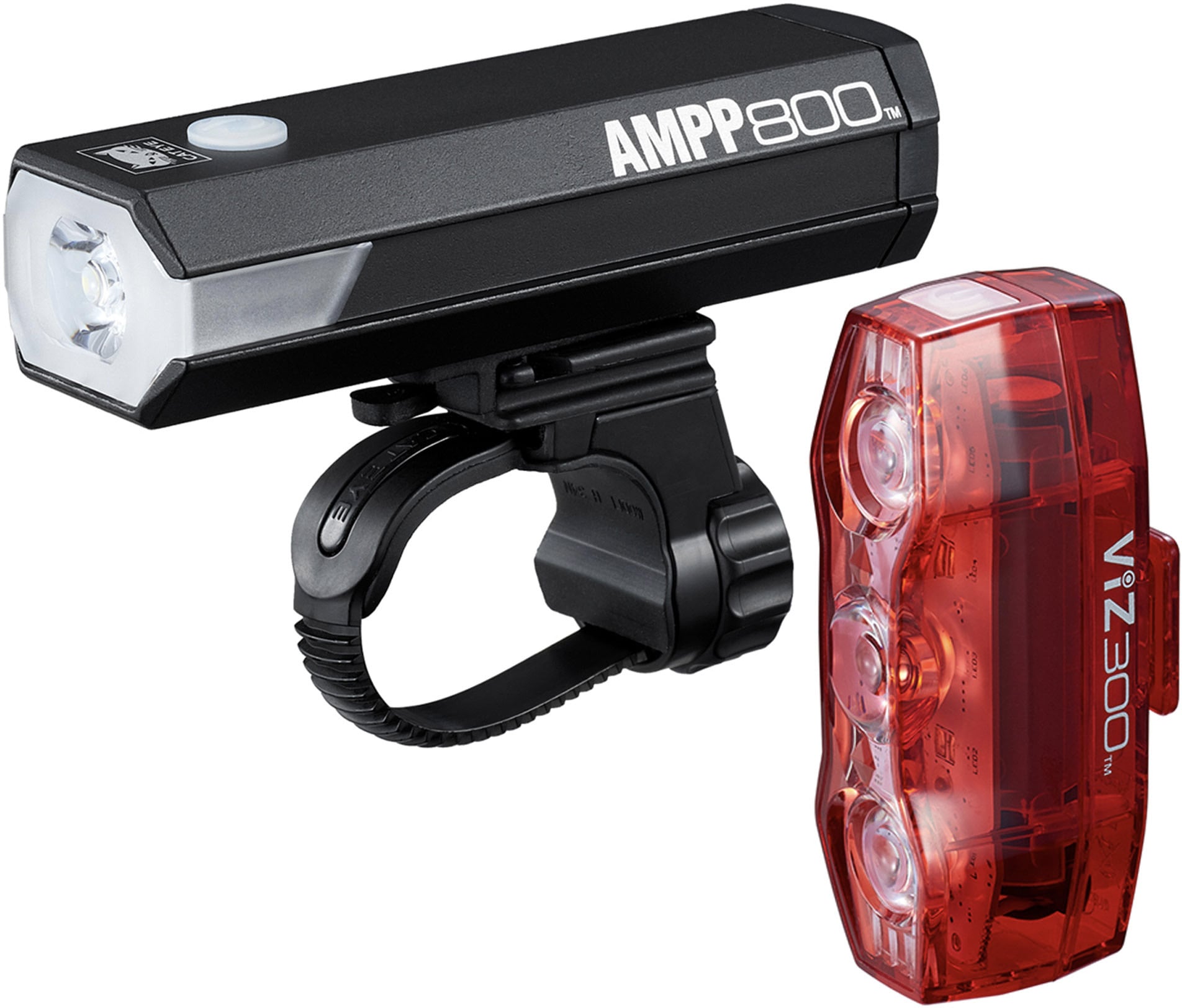 Cateye AMPP 800/VIZ 300 LIGHT SET NEW FRONT REAR LIGHT SET The