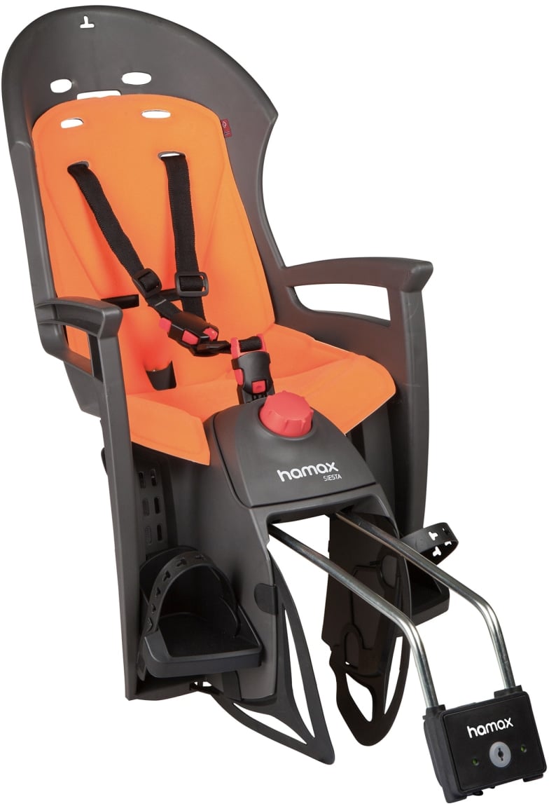 HAMAX SIESTA CHILD BIKE SEAT BLACK/ORANGE The Bike Factory