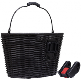 Stockbridge woven plastic basket with handle and QR plate